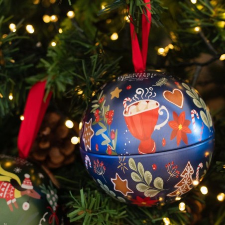 Boules de Noël en métal garnies de sablés à la cannelle BIO - décor bleu