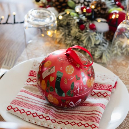 Metal Christmas Balls filled with Organic Cinnamon Cookies - red