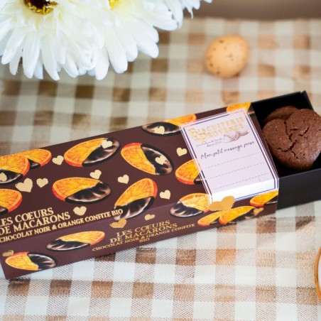 délice sans gluten - Cœurs de Macarons Chocolat Noir et Orange Confite BIO